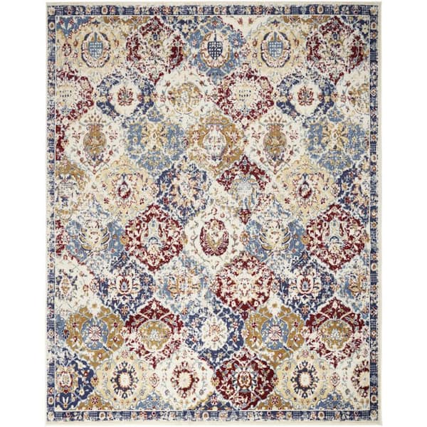 HomeRoots 6' X 9' Navy Blue Damask Power Loom Distressed Area Rug