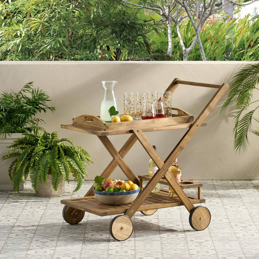 Outdoor Bar Serving Cart with Built-in Wine Rack, Kitchen Carts with Wheels
