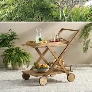 Outdoor Bar Serving Cart with Built-in Wine Rack, Kitchen Carts with Wheels