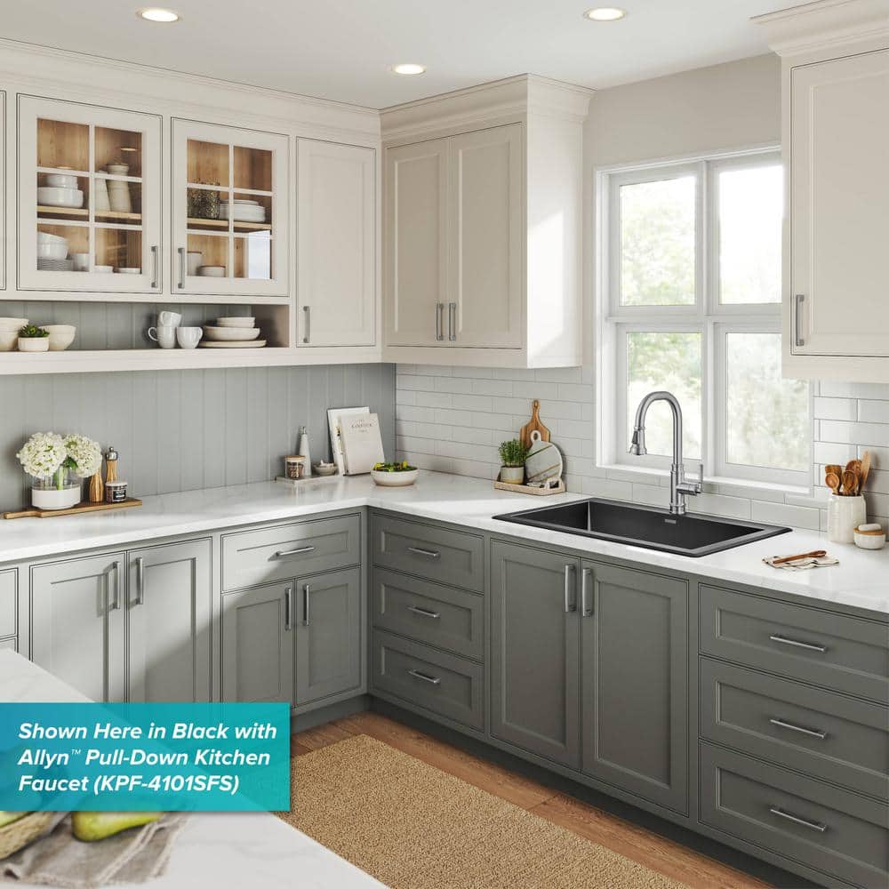 Gray 33-Inch Single Bowl Granite Drop-In Kitchen Sink