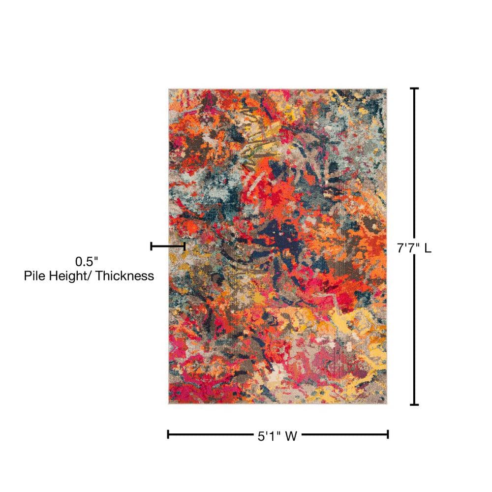 Colorful Abstract Blue and Orange Synthetic Area Rug