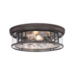 Clarion 20.75 in. 4-Light Bronze Flush Mount with Inner Clear Water and Outer Clear Glass Shade