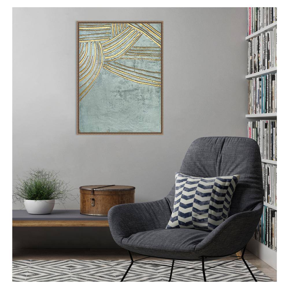 Gold and Blue Abstract Canvas Framed Wall Art