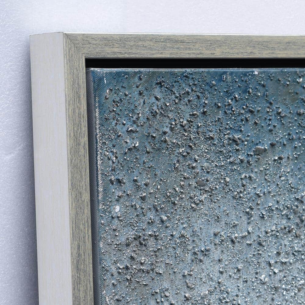 Large Blue and Silver Abstract Canvas Painting with Metallic Accents