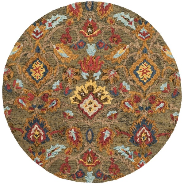 Blossom Green/Multi Doormat 3 ft. x 3 ft. Geometric Floral Round Area Rug