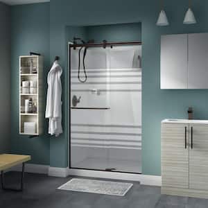 Contemporary 48 in. x 71 in. Frameless Sliding Shower Door in Bronze with 1/4 in. Tempered Transition Glass