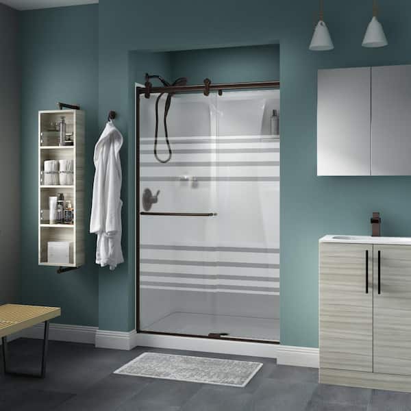 Delta Simplicity Contemporary 43-3/8 to 47-3/8 in. W x 71 in. H Frameless Sliding Shower Door, Bronze, Transition Glass