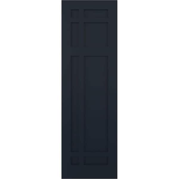 Ekena Millwork 12 in. x 28 in. True Fit Flat Panel PVC San Juan Capistrano Mission Style Fixed Mount Shutters Pair, Starless Night Blue