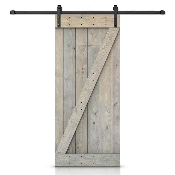 CALHOME Z Series 22 in. x 84 in. Smoke Gray Stained DIY Knotty Pine Wood Interior Sliding Barn Door with Hardware Kit