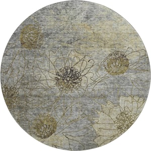 Mayfield Premium Machine Washable Abstract AMF2235 Granite 8 ft. x 8 ft. Round Rug