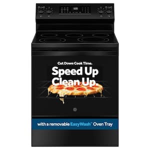 30 in. 5 Element Smart Free-Standing Electric Convection Range in Black with EasyWash Oven Tray And No-Preheat Air Fry