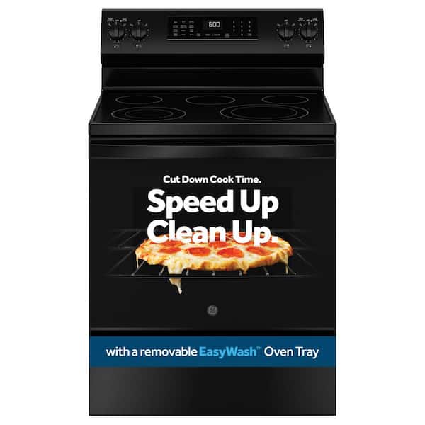GE 30 in. 5 Element Smart Free-Standing Electric Convection Range in Black with EasyWash Oven Tray And No-Preheat Air Fry