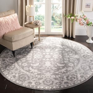 Brentwood Cream/Gray 7 ft. x 7 ft. Round Floral Border Area Rug