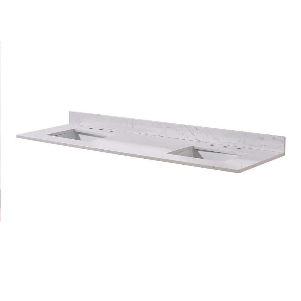 Trento 73" White Composite Stone Double Vanity Top with Sink