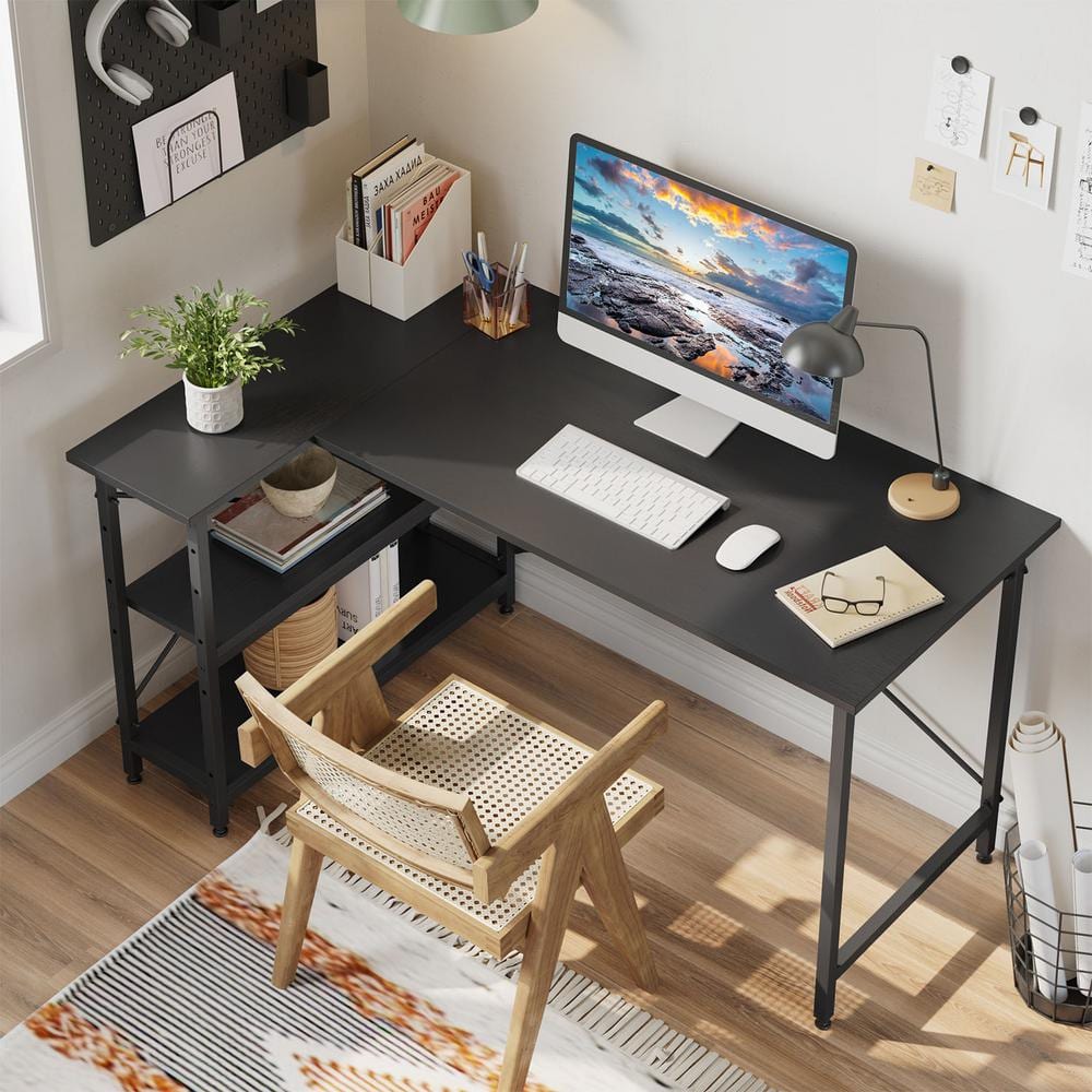 Bestier 47 in. Small L-Shaped Computer Desk with Storage Shelves Black  BEST-1298-D31BLK - The Home Depot