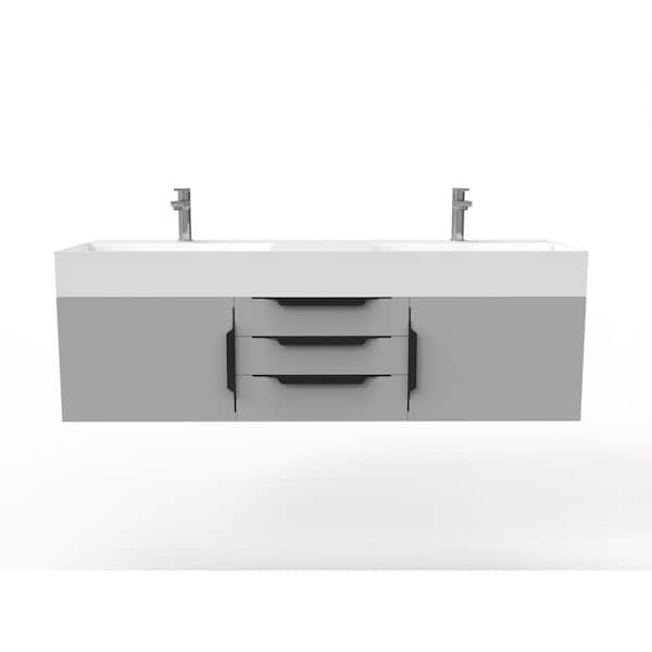 Maranon 60 in. W x 19 in. D x 19.25 in. H Double Floating Bath Vanity in Matte Gray with Black Trim and White Top