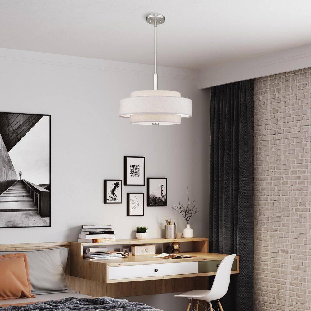 Brushed Nickel 4-Light Drum Pendant with Oatmeal Shade