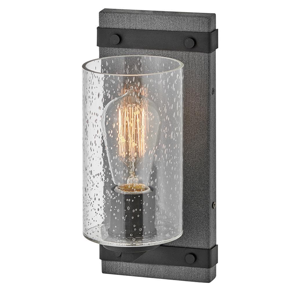 Aged Zinc and Distressed Black 1-Light Bathroom Vanity with Clear Seedy Glass