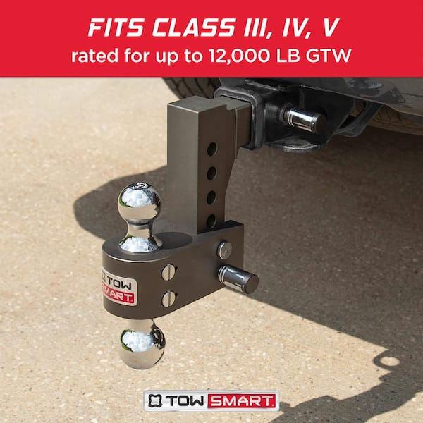 Class V, 12,000 lbs. 5-5/8 in. Drop to 6-1/2 in. Rise, Adjustable Trailer Hitch Tri-Ball Mount