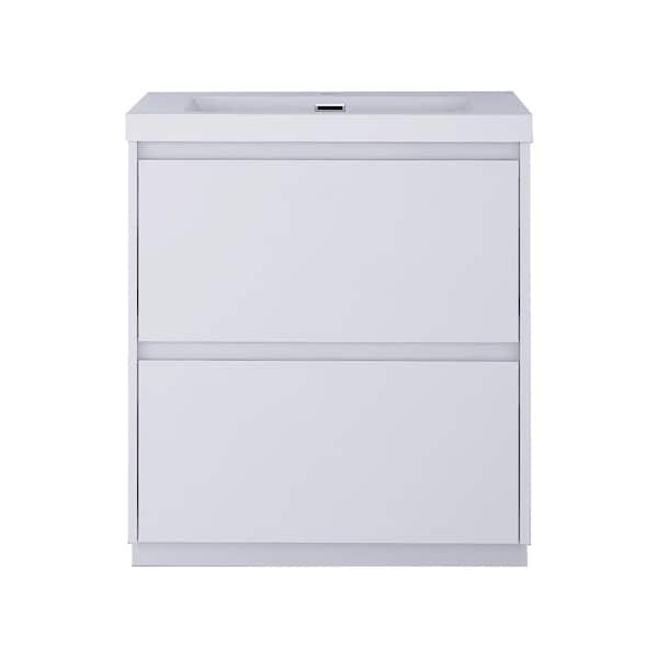 30 in. Freestanding Glossy White Bath Vanity with White Cultured Marble Top Unassembled