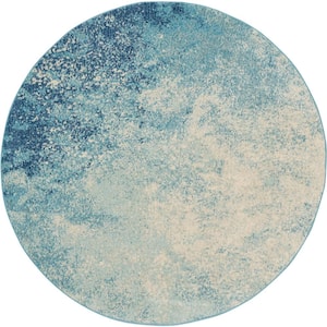 Passion Navy Light Blue 5 ft. x 5 ft. Abstract Contemporary Round Area Rug