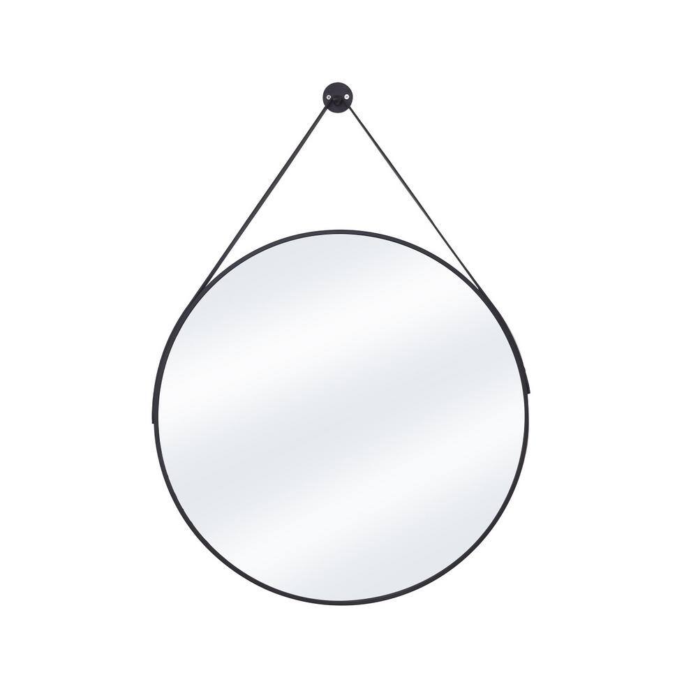 XRAMFY 16 in. W x 16 in. H Round Mirror with Hanging Leather Strap