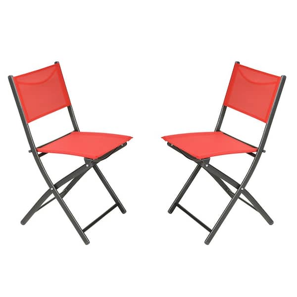 Unbranded Black Steel Outdoor Lounge Chair in Red (Set of 2)