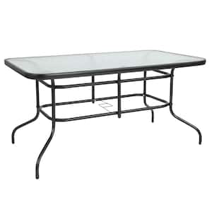 Clear Top/Black Frame Rectangle Metal Outdoor Bistro Table