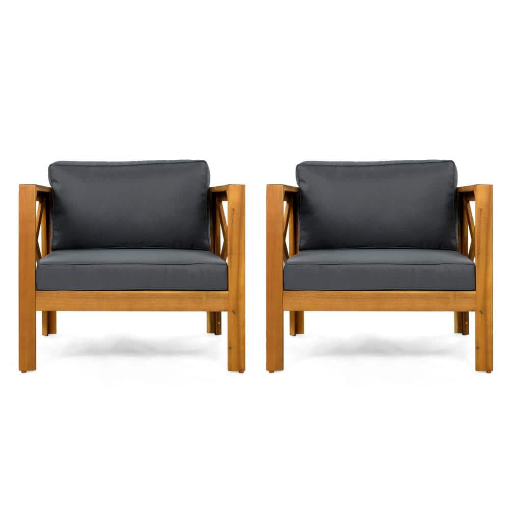 Outdoor Acacia Wood Club Armchair with Cushions (Set of 2) - Teak Finish, Dark Grey price history on PriceWatchPro