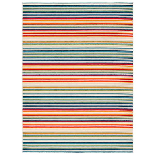 Cabana Ivory/Green 4 ft. x 6 ft. Striped Indoor/Outdoor Patio  Area Rug