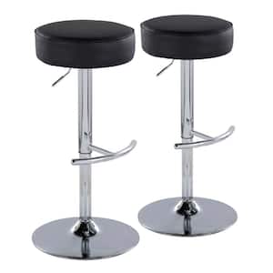Dot 35 in. Black Faux Leather and Chrome Metal Adjustable Bar Stool (Set of 2)