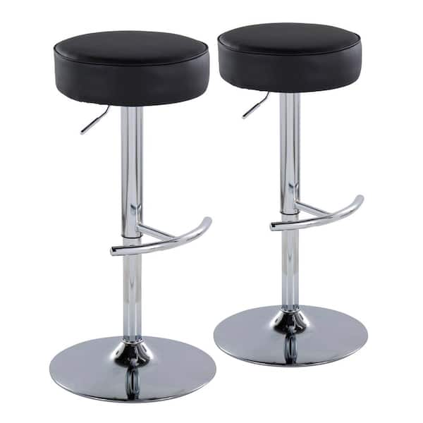 Lumisource Dot 35 in. Black Faux Leather and Chrome Metal Adjustable Bar Stool (Set of 2) BSDOT