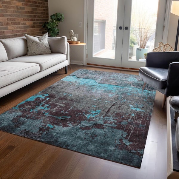 Chantille Machine Washable Indoor/Outdoor Abstract ACN1780 Teal 9 ft. x 12 ft. Area Rug