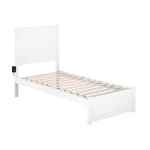NoHo 38-1/4 in. W White Twin Size Solid Wood Frame with Footboard and Attachable USB Device Charger Platform Bed