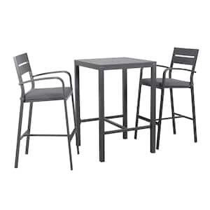 Patiorama 3-Piece Aluminum Bar Height Outdoor Bistro Dining Set with Cushions, Dark Grey