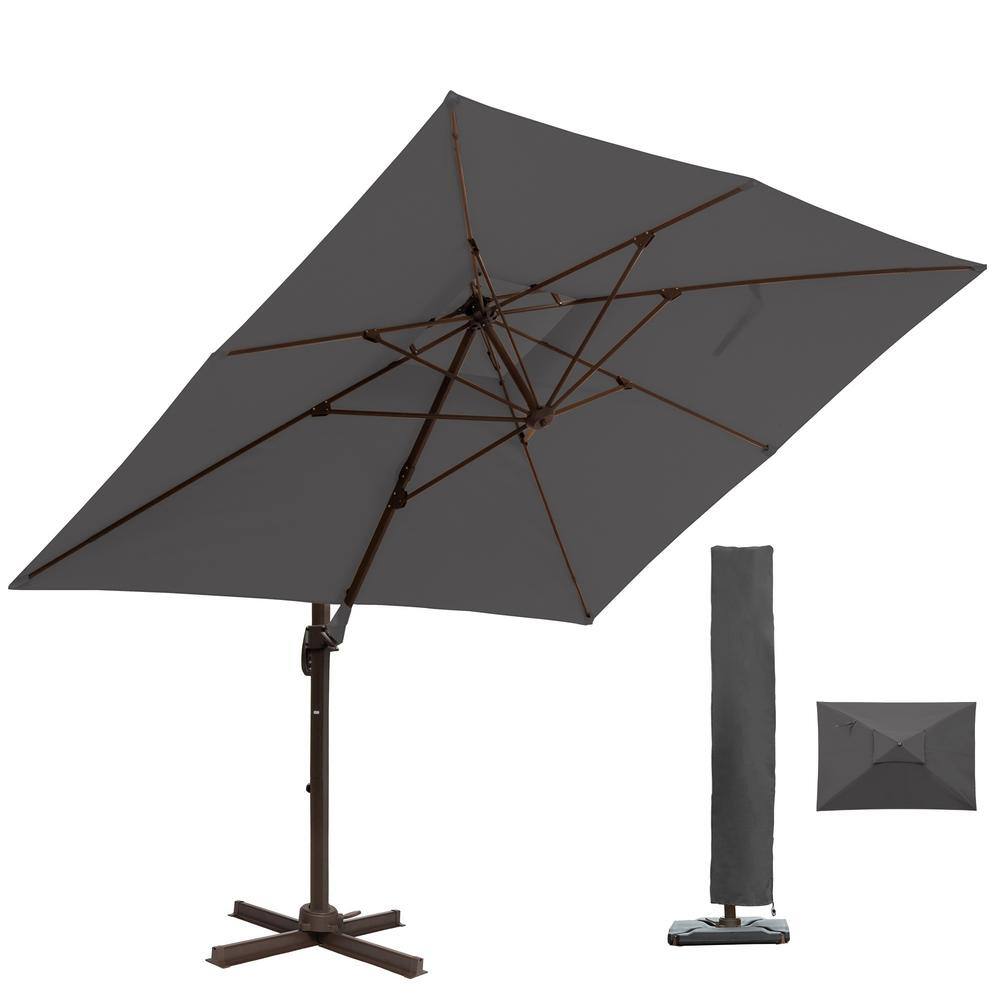 9 ft. x 12 ft. Cantilever Umbrella Patio Umbrella in Gray with 360-Degree R