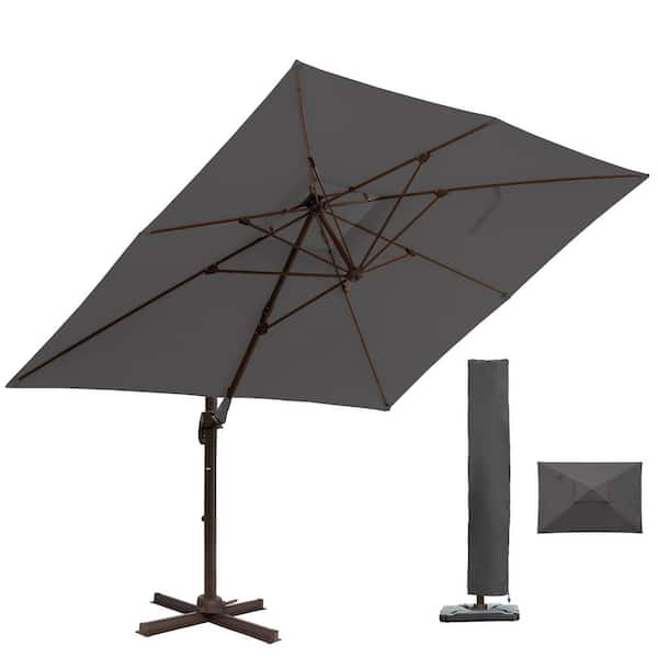 Amucolo 9 ft. x 12 ft. Cantilever Umbrella Patio Umbrella in Gray with 360-Degree Rotation, Cross Base and Protective Cover