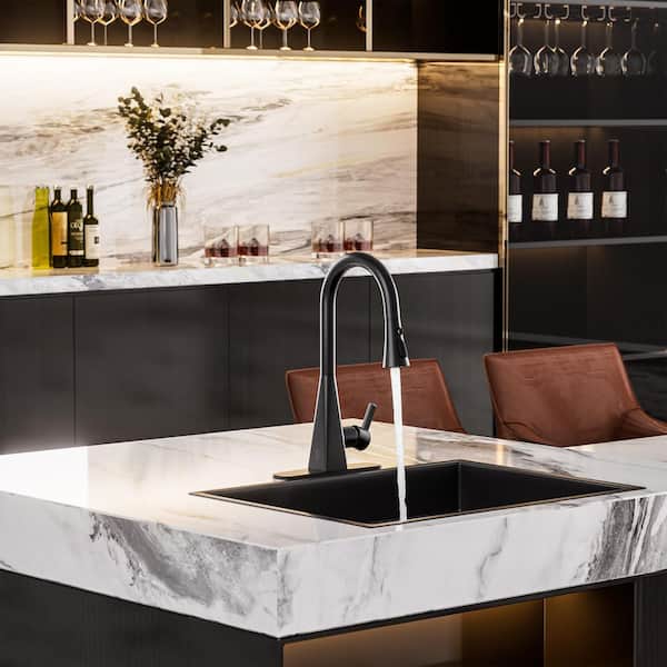 Smart Touchless Dual-Sensor Matte Black 17.3 in. H Pull-Down Kitchen Faucet with 360° Spout Swivel, 3-Function Sprayer