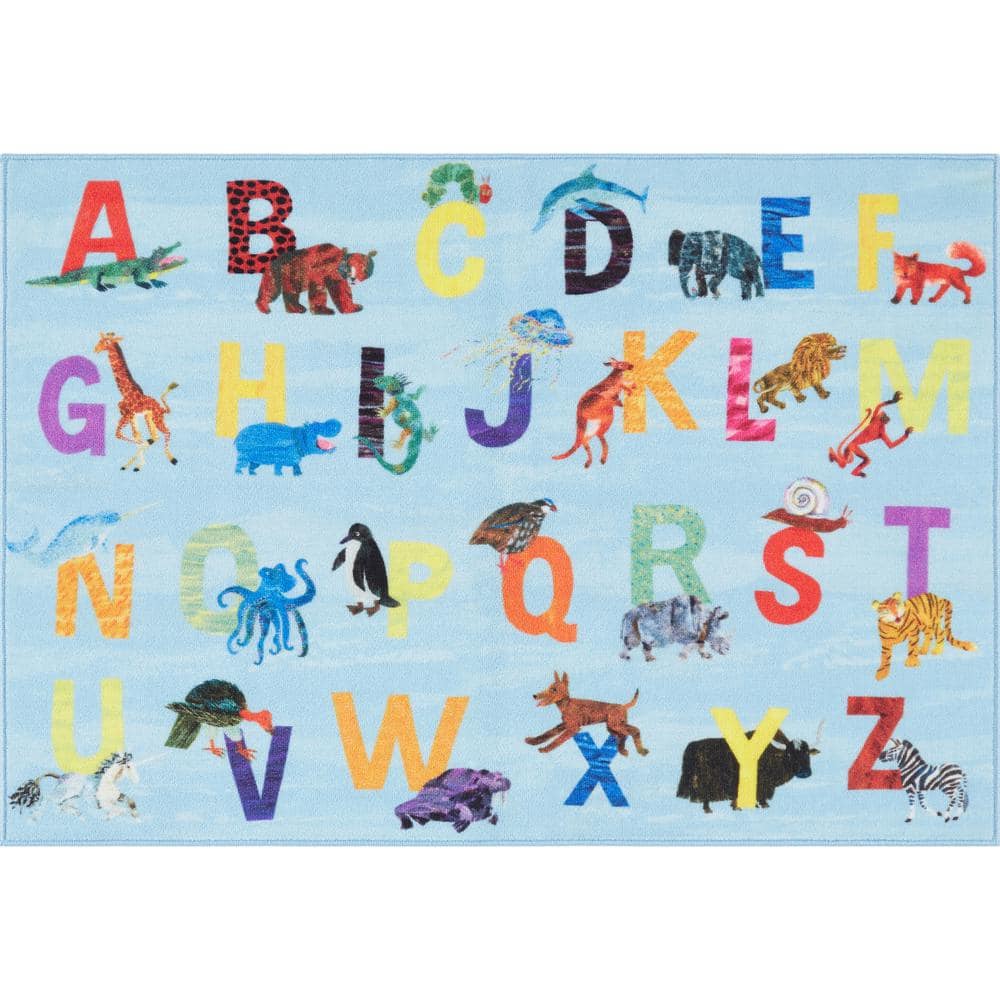 Eric Carle Blue Alphabet Kids Rectangular Nylon Area Rug