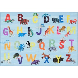 Elementary Zoo Alphabet Blue/Orange 5 ft. x 7 ft. Kids Area Rug