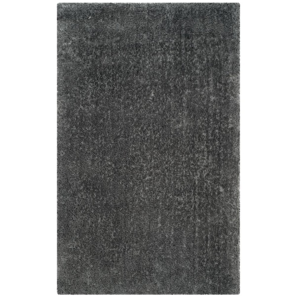 SAFAVIEH Luxe Shag Gray Doormat 2 ft. x 3 ft. Solid Area Rug