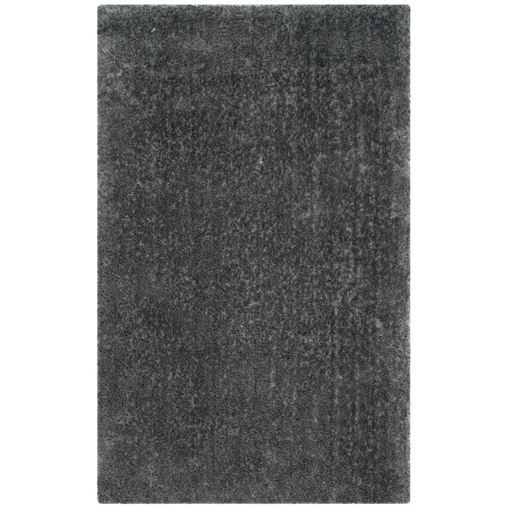 SAFAVIEH Luxe Paxton Solid Plush Polyester Shag Area Rug  Grey  5  x 8