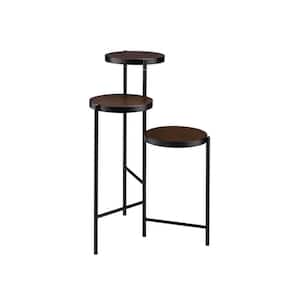 30 in. Indoor and Outdoor Namid Black Short Round Wood and Metal Plant Stand with 3-Tiers