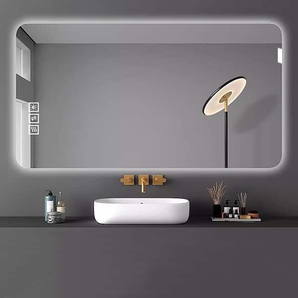 WELLFOR 39.5 in. W x 23.6 in. H Rectangular Frameless Anti Fog Wall Mount LED Backlit Anti-Fog Bathroom Vanity Mirror in Silver