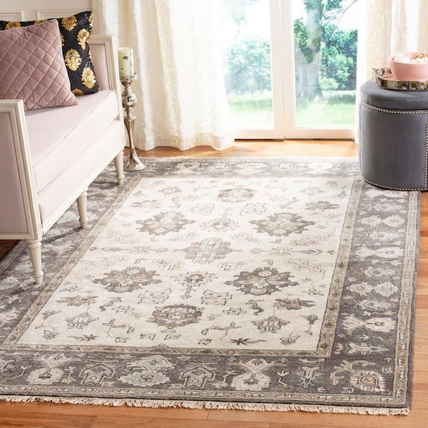Oushak 6 ft. x 9 ft. Ivory/Charcoal Transitional Tribal Medallion Area Rug