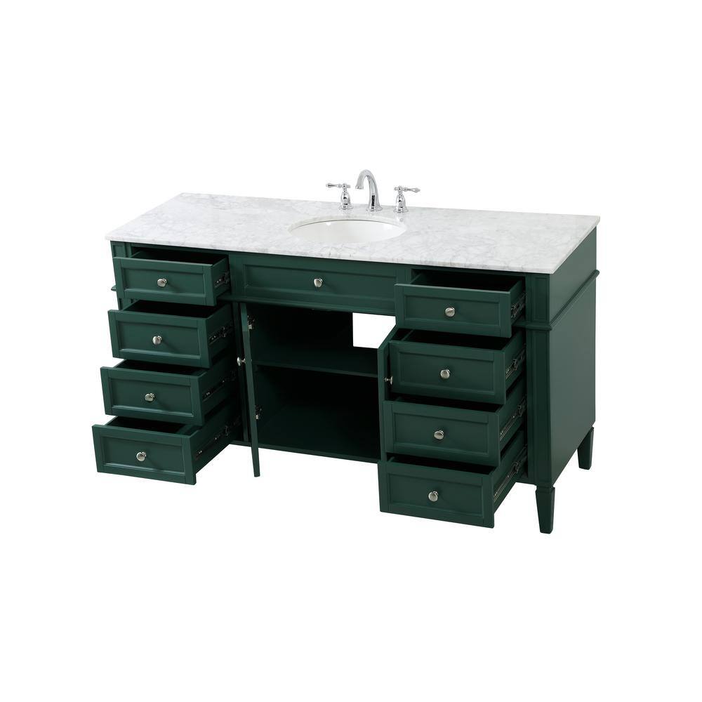 Green Solid Wood and Marble Single Bathroom Vanity