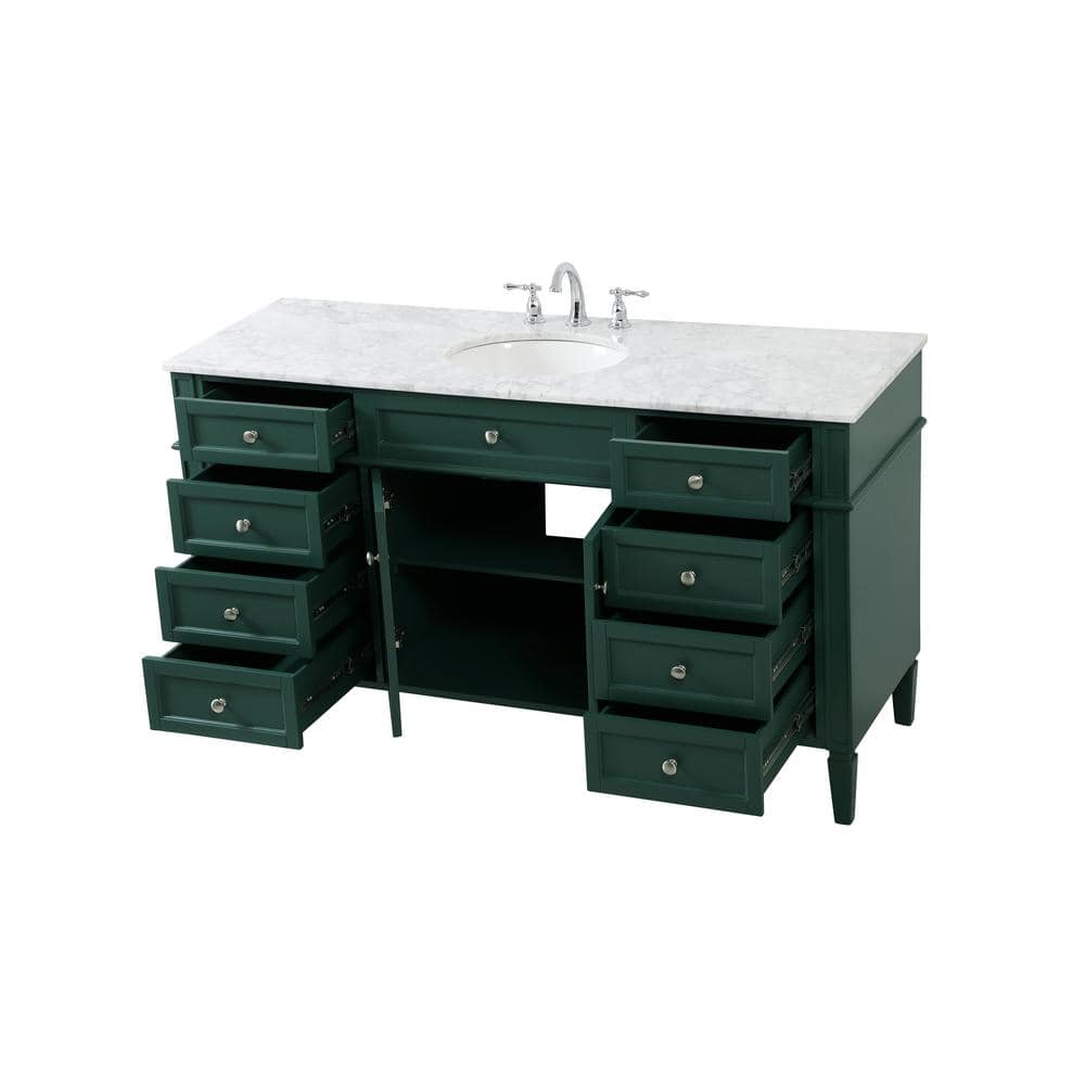 Green Solid Wood and Marble Single Bathroom Vanity