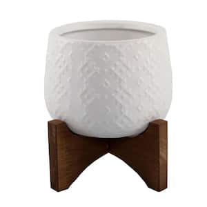 3.5 in. Matte White Indian Ceramic on Stand Mid-Century Planter