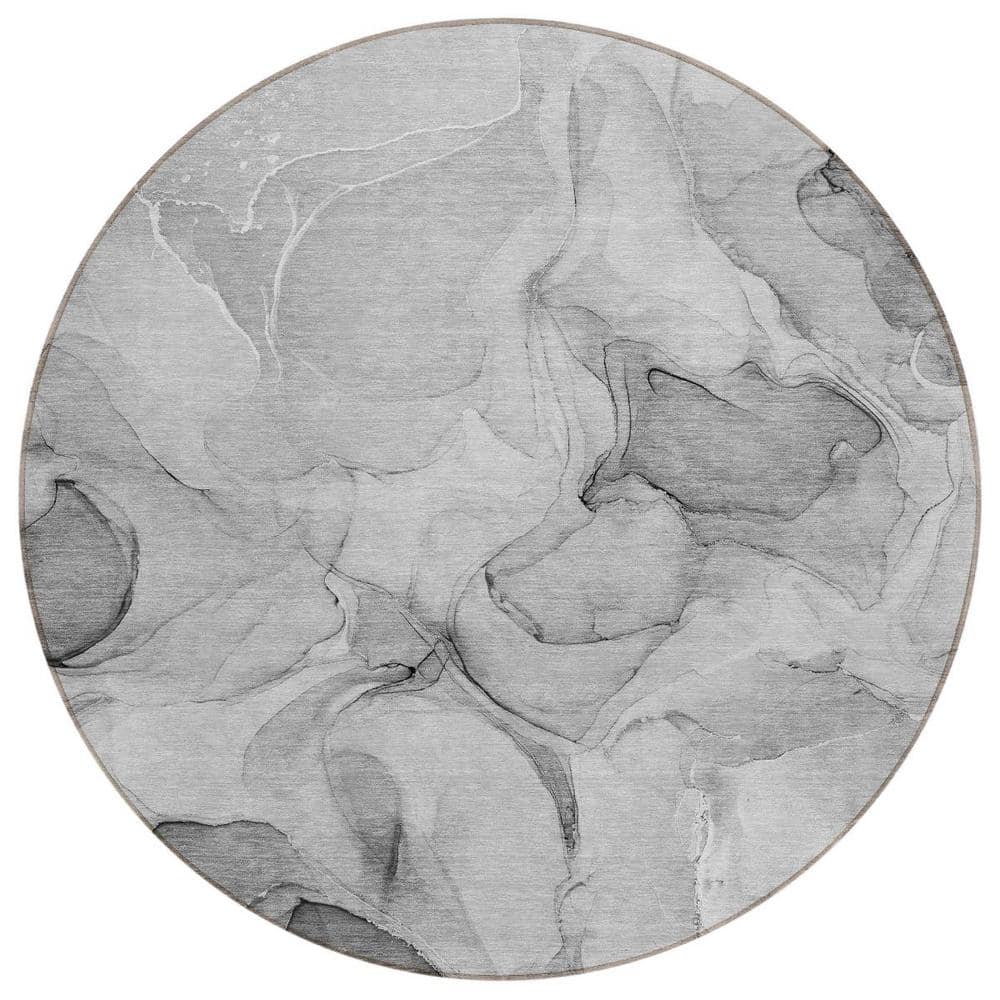 Gray 8 ft. Round Abstract Indoor / Outdoor Area Rug price history on PriceWatchPro
