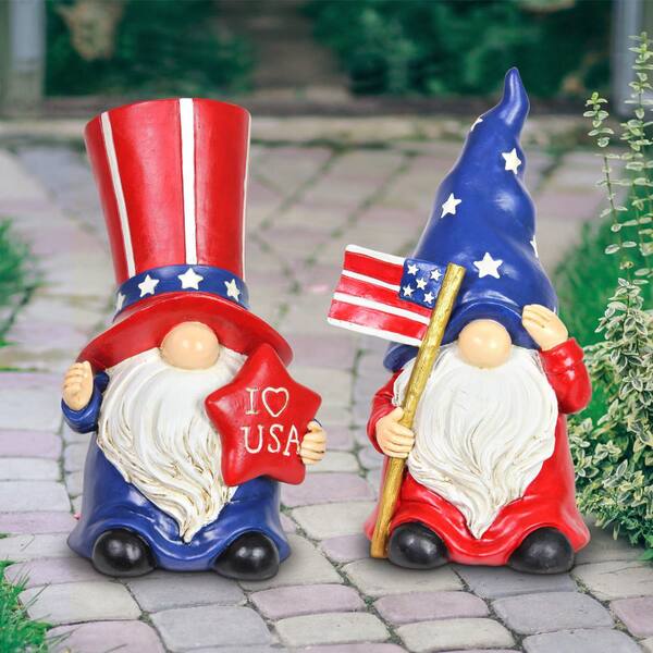 Exhart Hand Painted Uncle Sam and USA Flag, 6 in. x 10 in. Gnome Garden  Statue 2-Pack 70621-RS - The Home Depot